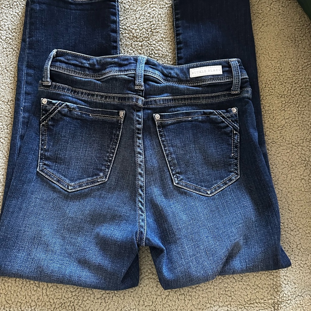 Blue Straight Leg Jeans with Faded Details